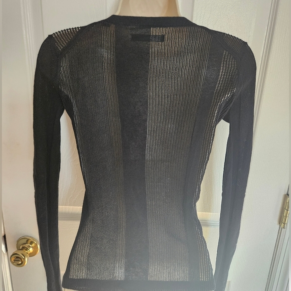 All Saints Sheer Striped Stretcg Black Knit Detail Top - Picture 3 of 7